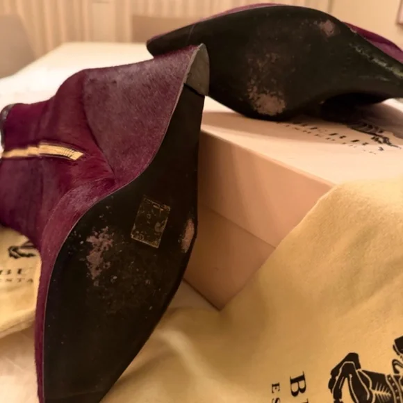 BURBERRY size 39.5 wine heritage texture walsingham 105 wedge ankle boot - Picture 9 of 16